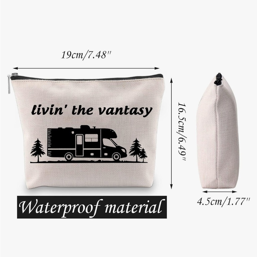 White Cosmetic Bag with Black RV Design - Picture 3 of 10